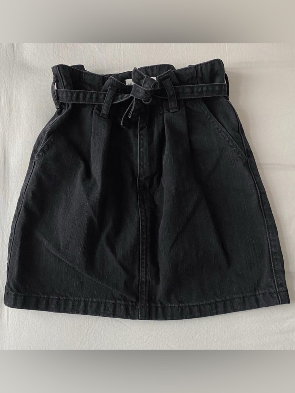 Hollister Ultra High-Rise Black Paperbag Denim Skirt with Tie